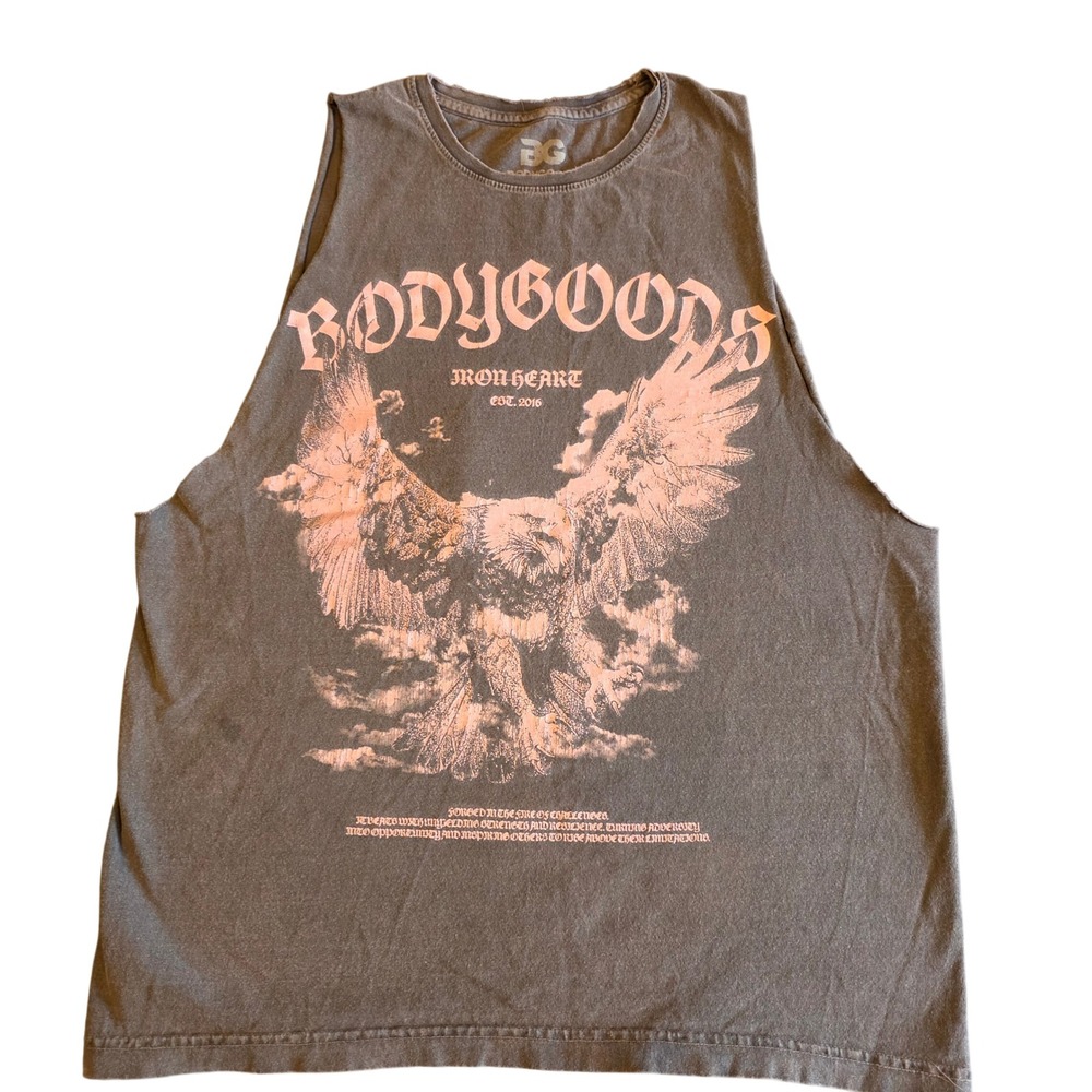 Bodygoods Iron Heart Eagle Graphic‎ Muscle Tank Faded Gray Pink Small USA Made